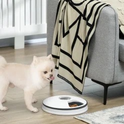 Distributeur de nourriture chat chien - distributeur automatique programmable - 6 compartiments - écran LED - fonction musicale intégrée - ABS gris blanc