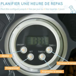 Distributeur de nourriture chat chien - distributeur automatique programmable - 6 compartiments - écran LED - fonction musicale intégrée - ABS gris blanc