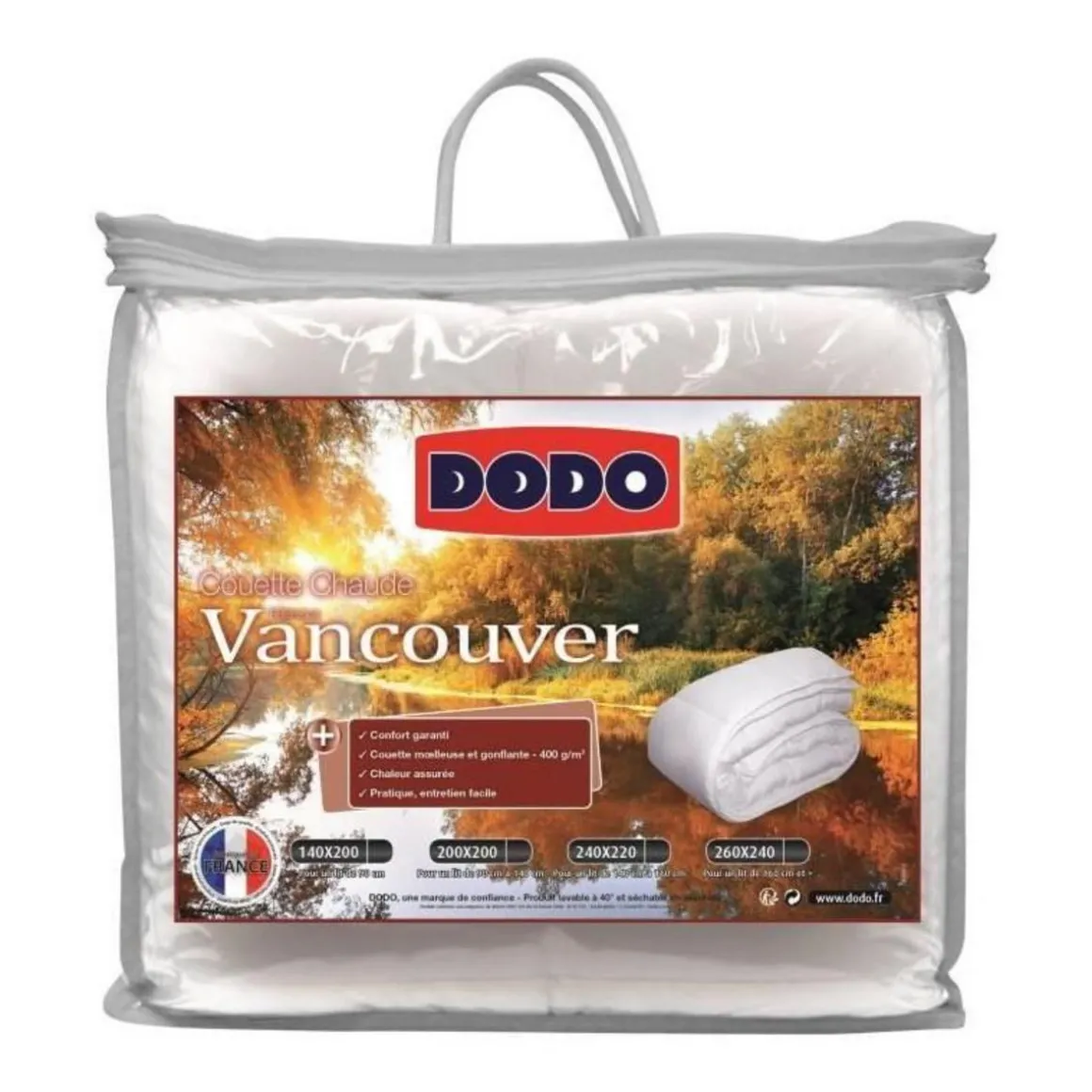 DODO Couette chaude 400gr/m2 VANCOUVER 220x240 cm blanc