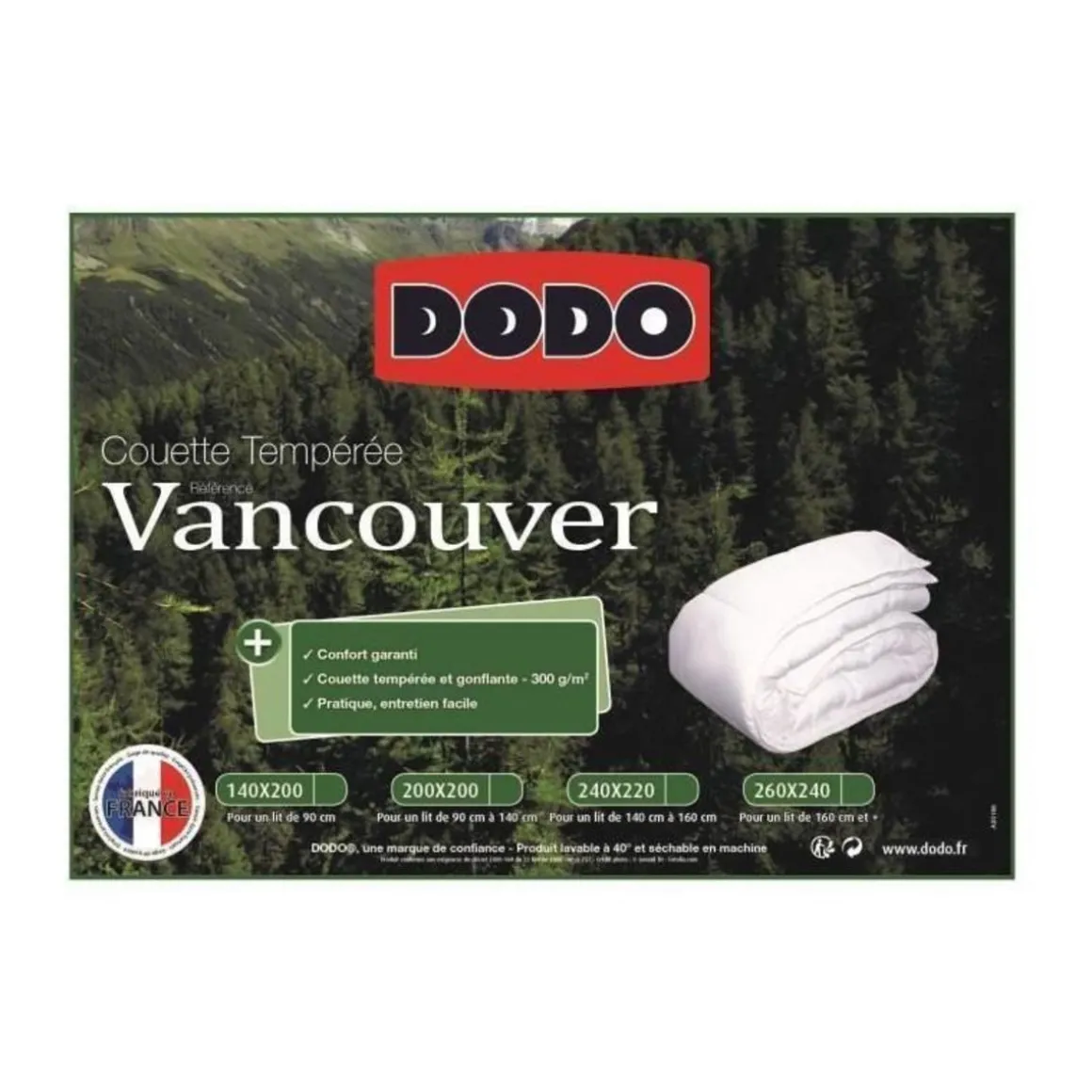 DODO Couette temperee Vancouver - 240 x 260 cm - Blanc