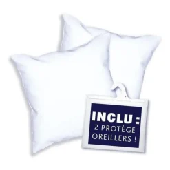 DODO Pack 2 oreillers tendance 60x60cm + 2 protege oreillers imperméable 60x60 cm - Garnissage 100% Polyester