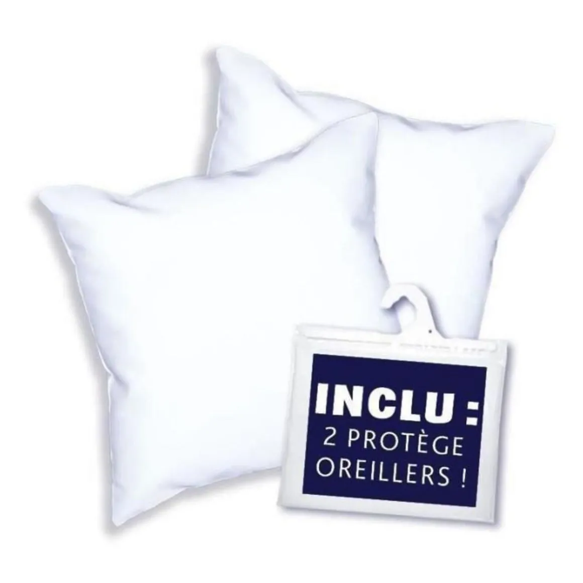 DODO Pack 2 oreillers tendance 60x60cm + 2 protege oreillers imperméable 60x60 cm - Garnissage 100% Polyester