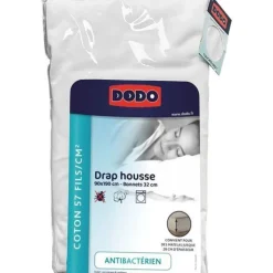 DRAP HOUSSE DODO - ANTIBACTERIENS - BLANC - 90X190 cm - Bonnet 32 cm