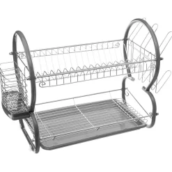 Egouttoir 2 niveaux en métal et polypropylène arrondi - Gris