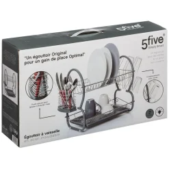 Egouttoir 2 niveaux en métal et polypropylène arrondi - Gris