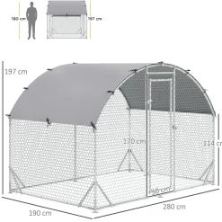 Enclos poulailler chenil couvert 5,32 m² - parc grillagé dim. 2,8L x 1,9l x 1,97H m - acier galvanisé