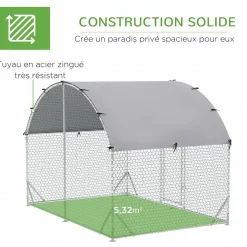 Enclos poulailler chenil couvert 5,32 m² - parc grillagé dim. 2,8L x 1,9l x 1,97H m - acier galvanisé