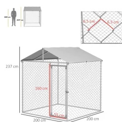 Enclos poulailler chenil 4 m² - parc grillagé dim. 2L x 2l x 2,37H m - poulailler chenil entièrement couvert - acier galvanisé
