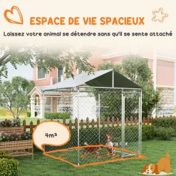 Enclos poulailler chenil 4 m² - parc grillagé dim. 2L x 2l x 2,37H m - poulailler chenil entièrement couvert - acier galvanisé