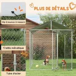 Enclos poulailler chenil 4 m² - parc grillagé dim. 2L x 2l x 2,37H m - poulailler chenil entièrement couvert - acier galvanisé