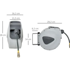 Enrouleur de tuyau à air comprimé - tuyau : 10 m + 0,9 m - Ø intérieur 3/8 (9,5 mm), 1/4 (6,35 mm) BSPT - dévidoir automatique pour tuyau d'air rétractable gris