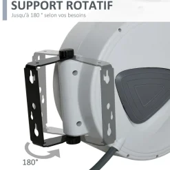 Enrouleur de tuyau à air comprimé - tuyau : 10 m + 0,9 m - Ø intérieur 3/8 (9,5 mm), 1/4 (6,35 mm) BSPT - dévidoir automatique pour tuyau d'air rétractable gris