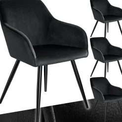 Ensemble 4 chaises ergonomiques cuir synthétique aspect velours noir