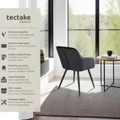 Ensemble 4 chaises ergonomiques cuir synthétique aspect velours noir