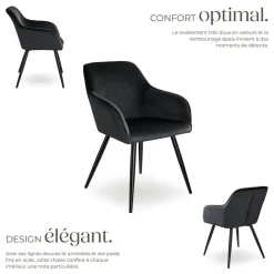 Ensemble 4 chaises ergonomiques cuir synthétique aspect velours noir