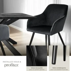 Ensemble 4 chaises ergonomiques cuir synthétique aspect velours noir