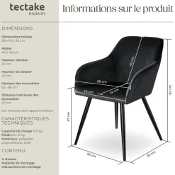 Ensemble 4 chaises ergonomiques cuir synthétique aspect velours noir