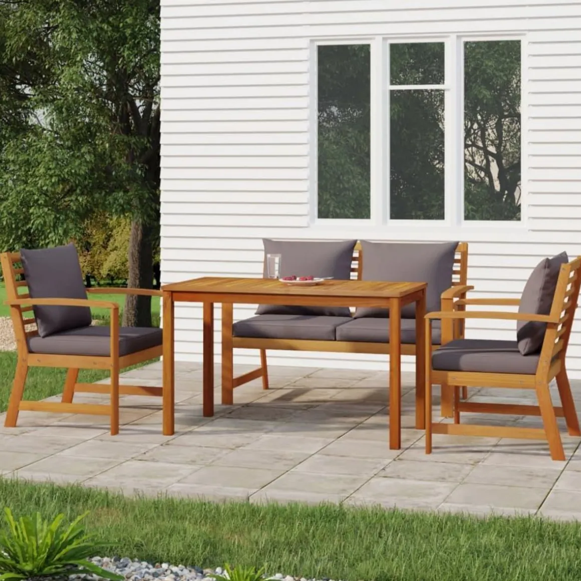 Ensemble a manger de jardin 4 pcs coussins Bois acacia
