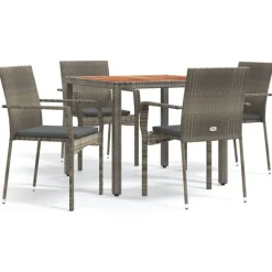 Ensemble a manger de jardin 5 pcs coussins gris resine tressee