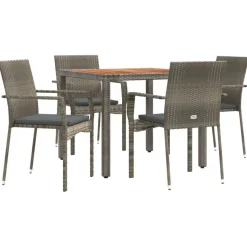 Ensemble a manger de jardin 5 pcs coussins gris resine tressee