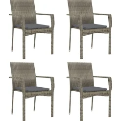 Ensemble a manger de jardin 5 pcs coussins gris resine tressee