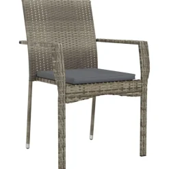 Ensemble a manger de jardin 5 pcs coussins gris resine tressee