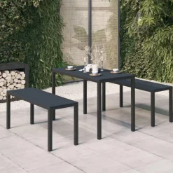 Ensemble a manger de jardin 3 pcs acier et WPC noir
