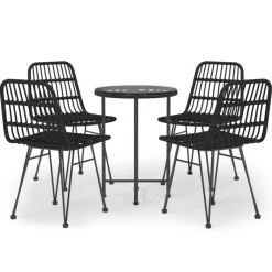 Ensemble a manger de jardin 5 pcs Noir Resine tressee