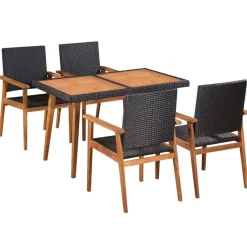 Ensemble a manger d'exterieur 5 pcs Resine tressee Noir marron