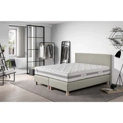 Ensemble complet Boxspring matelas ressorts ensachés + sommiers + tête de lit + pieds 160x200 cm CONFORT HOTEL Beige