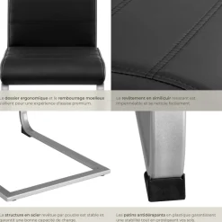 Ensemble de 2 chaises de salle à manger revêtement aspect cuir noir
