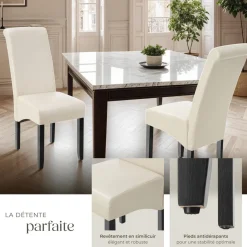 Ensemble de 2 chaises de salle à manger Rembourrées aspect cuir crème