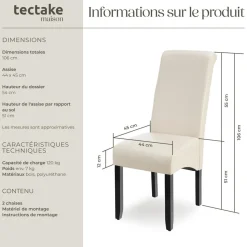 Ensemble de 2 chaises de salle à manger Rembourrées aspect cuir crème