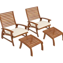 Ensemble de 2 fauteuils relax de jardin avec repose-pied coussins assise