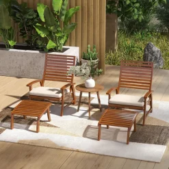 Ensemble de 2 fauteuils relax de jardin avec repose-pied coussins assise