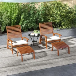 Ensemble de 2 fauteuils relax de jardin avec repose-pied coussins assise