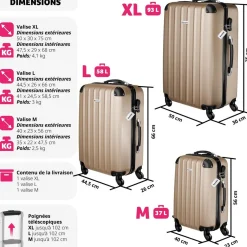 Ensemble de 3 valises Talia avec pèse-bagage et étiquette à bagages