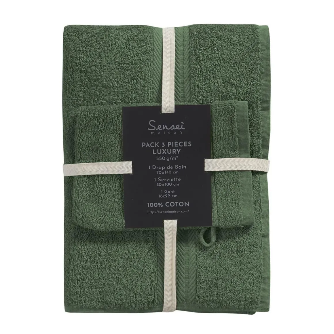 Ensemble de bain 3 pièces (1 drap de bain + 1 serviette de toilette + 1 gant) LUXURY