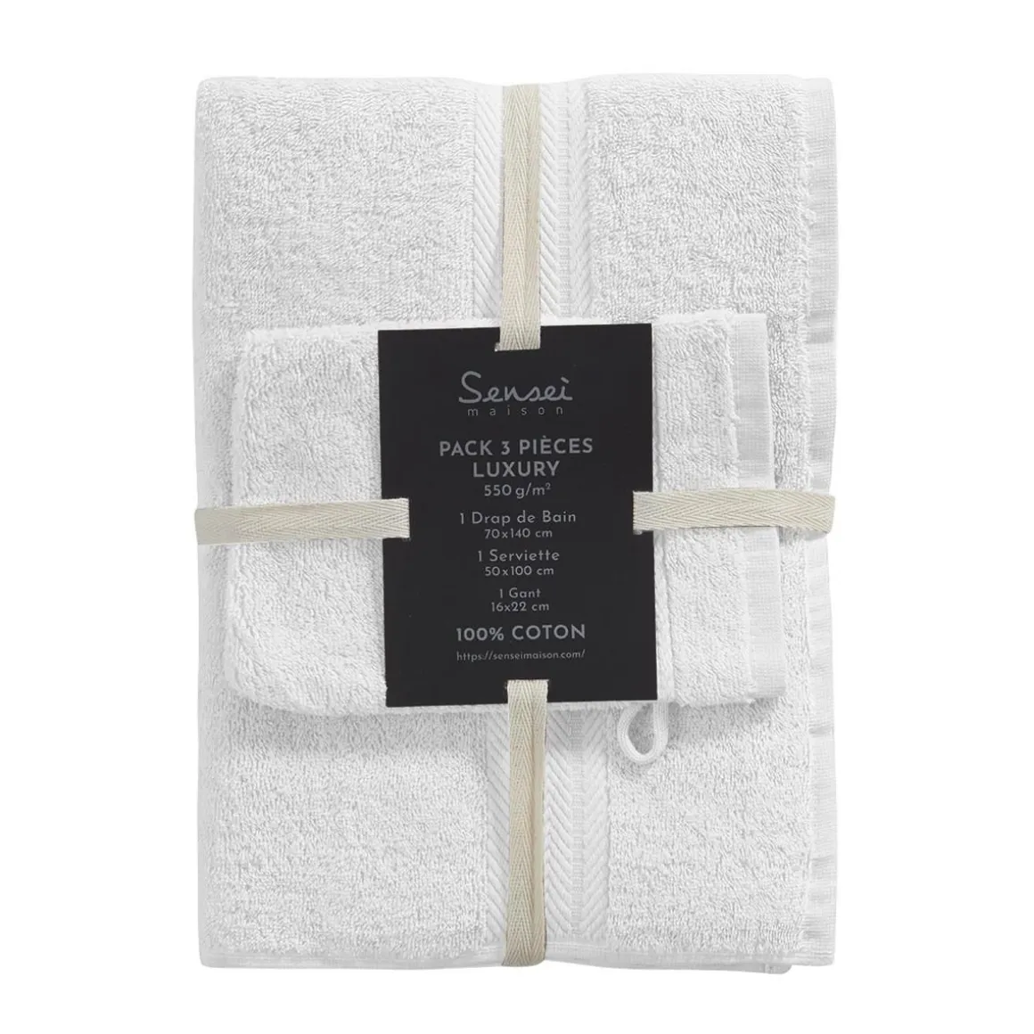 Ensemble de bain 3 pièces (1 drap de bain + 1 serviette de toilette + 1 gant) LUXURY