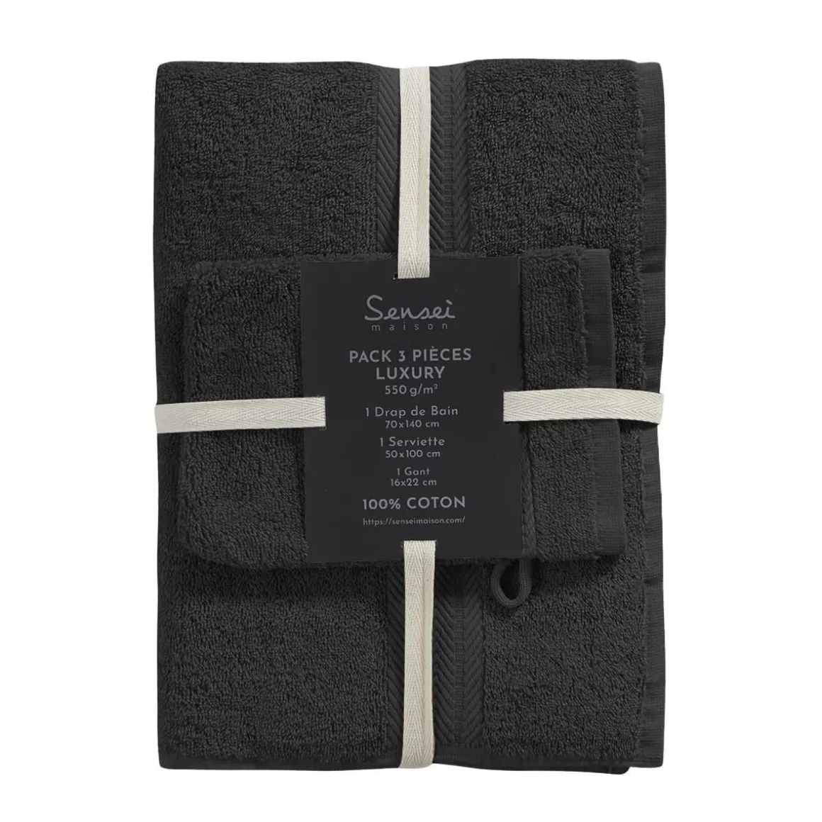 Ensemble de bain 3 pièces (1 drap de bain + 1 serviette de toilette + 1 gant) LUXURY