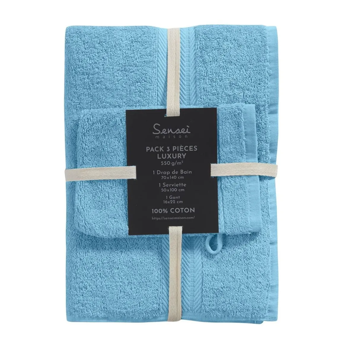 Ensemble de bain 3 pièces (1 drap de bain + 1 serviette de toilette + 1 gant) LUXURY