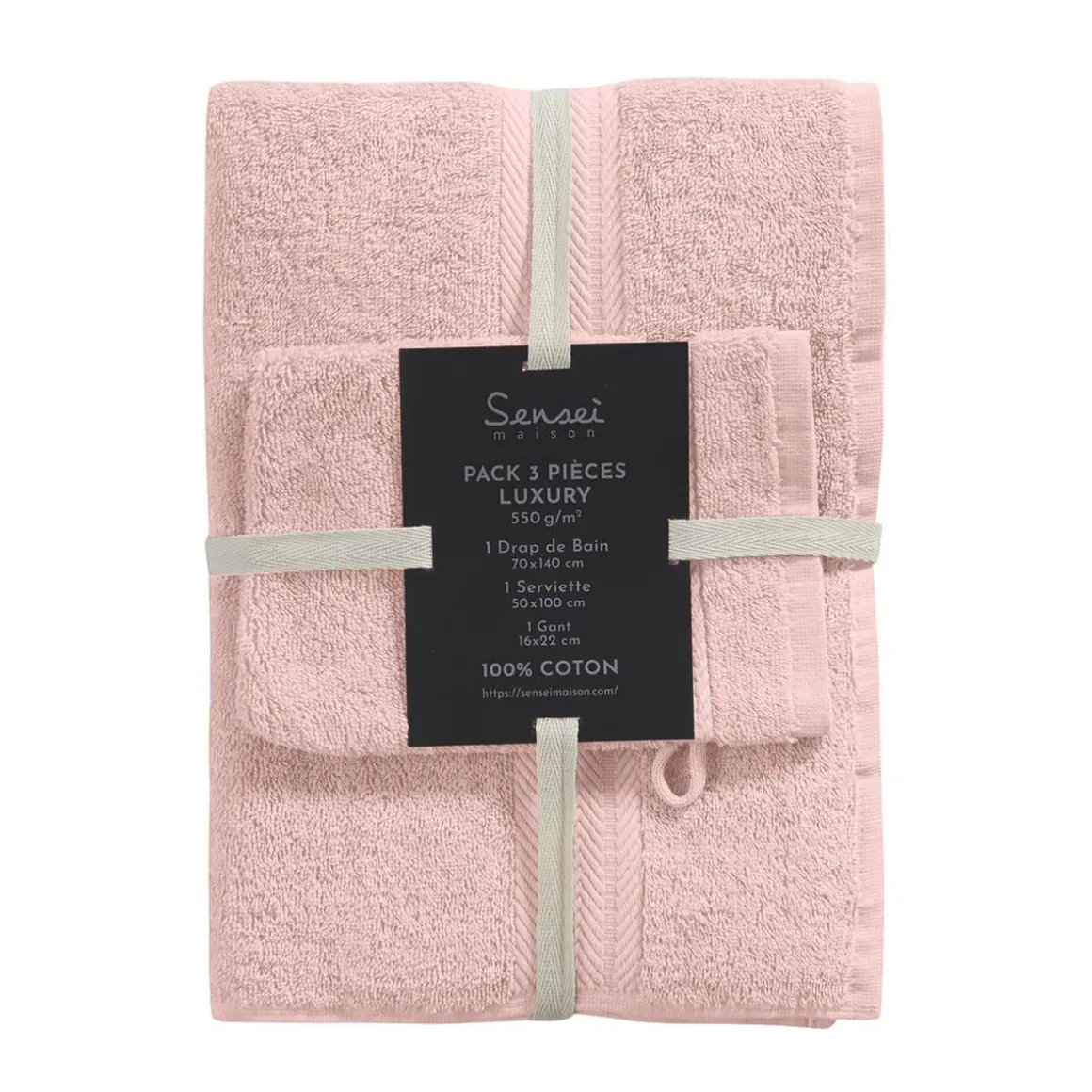 Ensemble de bain 3 pièces (1 drap de bain + 1 serviette de toilette + 1 gant) LUXURY