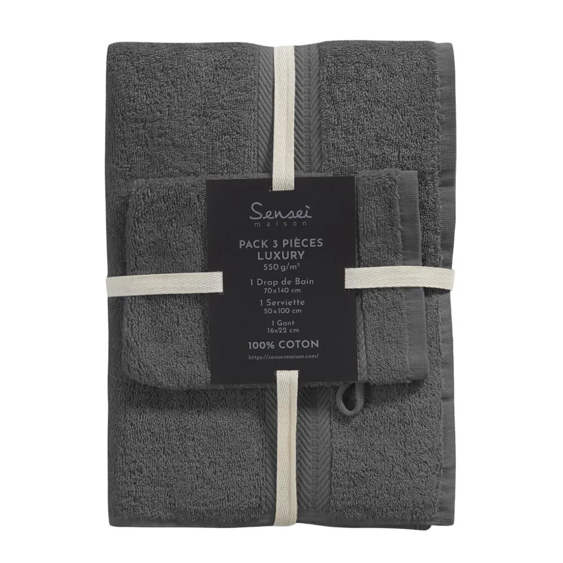 Ensemble de bain 3 pièces (1 drap de bain + 1 serviette de toilette + 1 gant) LUXURY