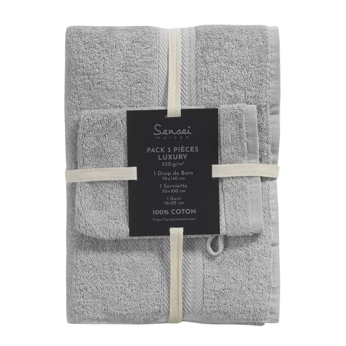 Ensemble de bain 3 pièces (1 drap de bain + 1 serviette de toilette + 1 gant) LUXURY