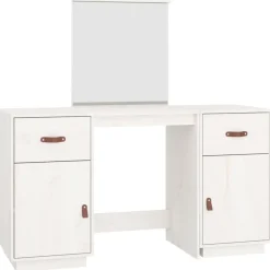 Ensemble de coiffeuse avec miroir Blanc Bois de pin solide