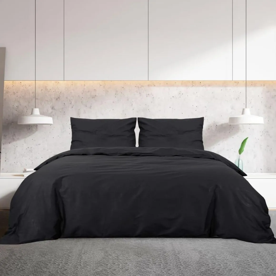 Ensemble de housse de couette Noir 140x200 cm Coton