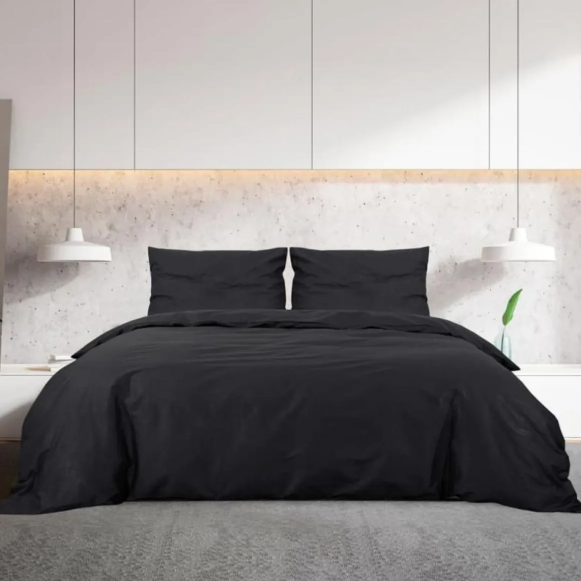 Ensemble de housse de couette Noir 200x220 cm Microfibre légère