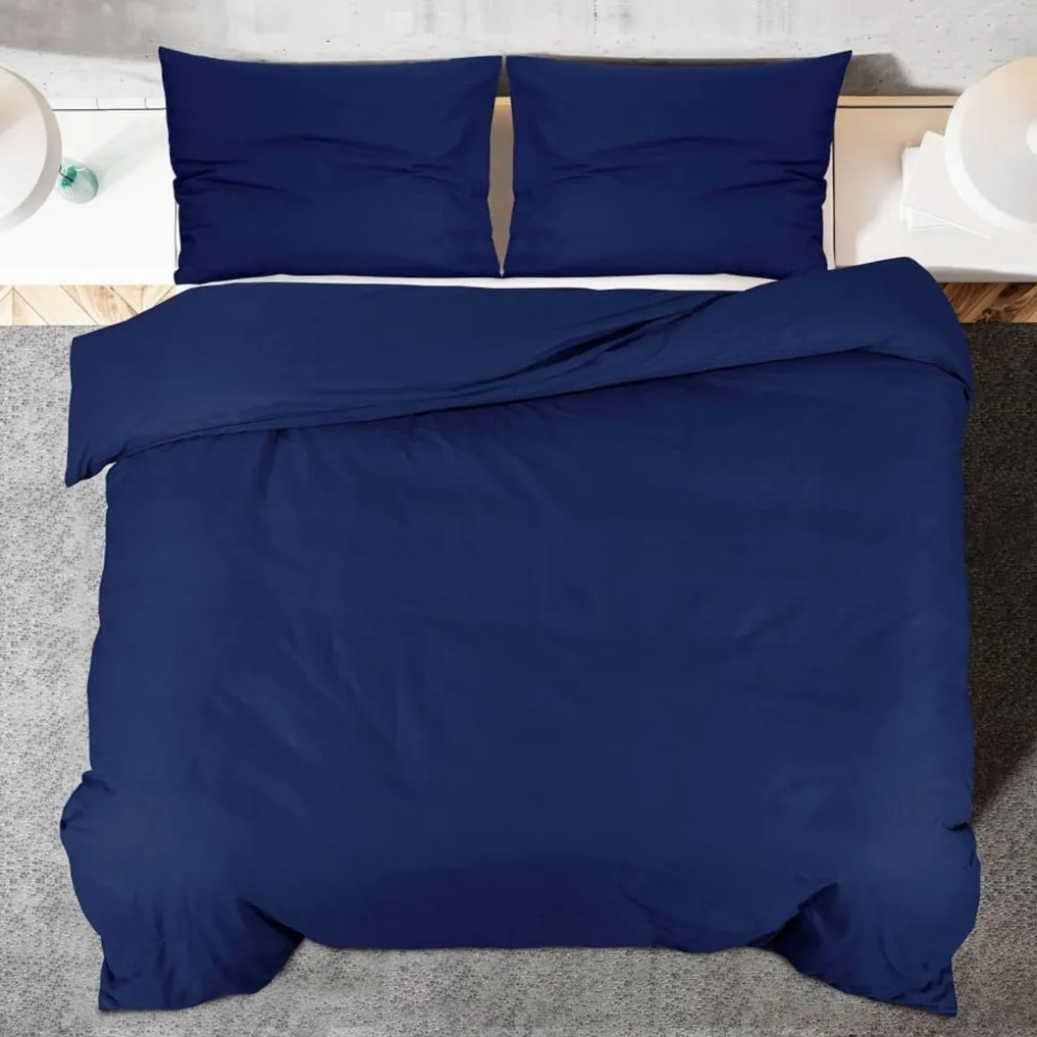 Ensemble de housse de couette Bleu marine 200x200 cm Coton