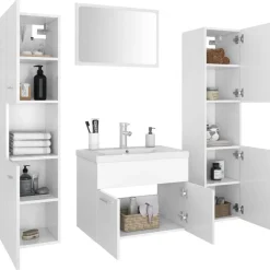 Ensemble de meubles de salle de bain Blanc Bois d'ingenierie