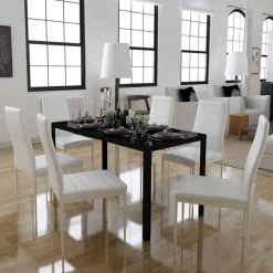 Ensemble de table a manger sept pieces noir et blanc